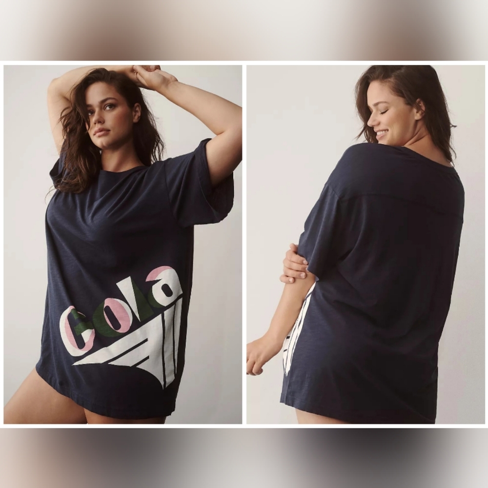 NWT Gola x Anthropologie Oversized Boyfriend Tee Navy Marine Blue
